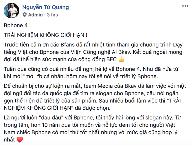 CEO BKAV Nguyễn Tử Quảng: Bphone 4 sẽ là smartphone trải nghiệm không giới hạn - Ảnh 1.