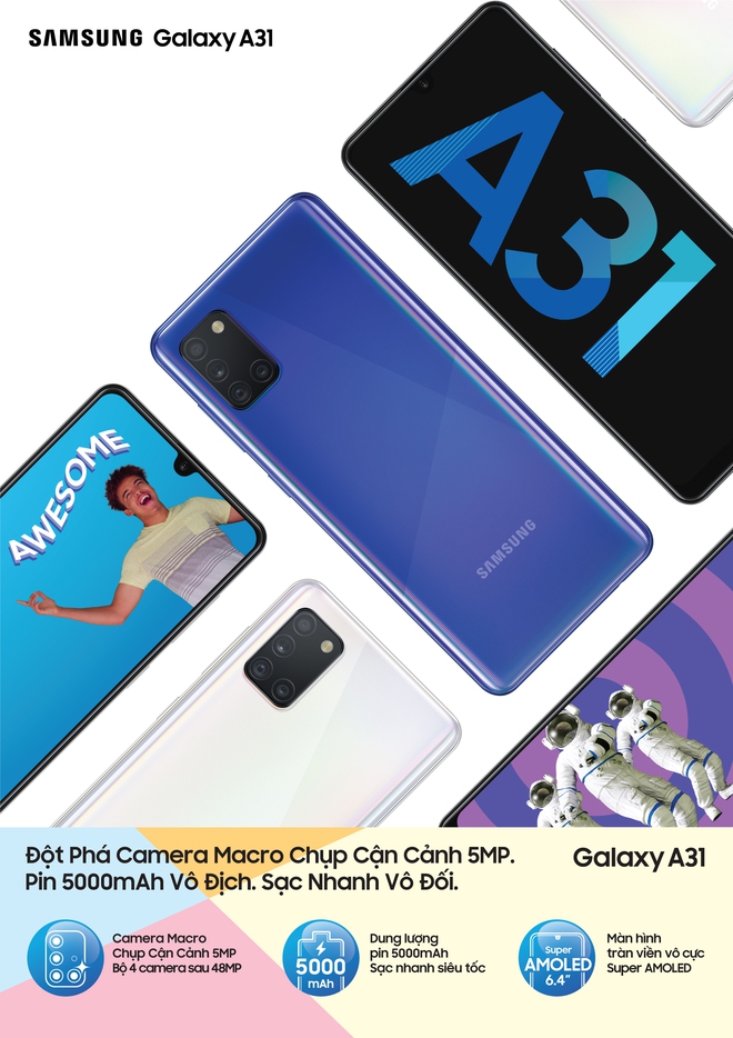 Galaxy A31 ra mắt tại VN: Chip Helio P65, có camera macro, pin 5000mAh, giá 6.5 triệu đồng - Ảnh 1.