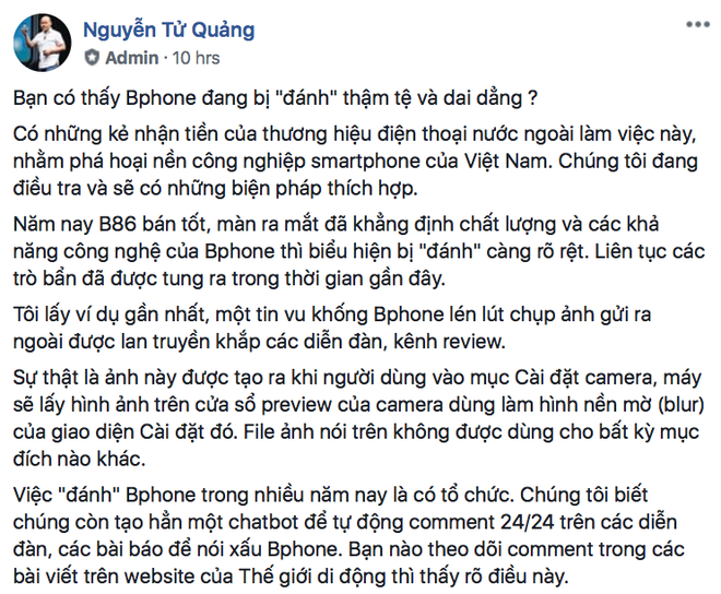 CEO BKAV Nguyễn Tử Quảng: Bphone đang bị đánh bởi những kẻ nhận tiền thương hiệu nước ngoài, BKAV sẽ kiện theo Luật An ninh mạng - Ảnh 1.