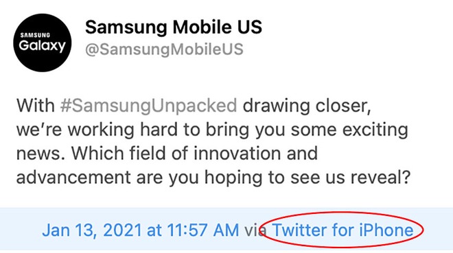 Samsung lại dùng iPhone để đăng quảng cáo Galaxy Unpacked trên Twitter: Chiêu trò hay lầm lỡ? - Ảnh 1.