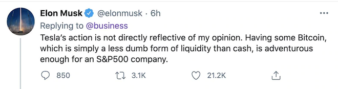 Elon Musk tiết lộ lý do Tesla đầu tư 1,5 tỷ USD vào Bitcoin - Ảnh 1. Elon Musk tiết lộ lý do Tesla đầu tư 1,5 tỷ USD vào Bitcoin - Ảnh 1.