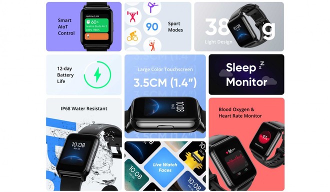 Realme Watch 2 ra mắt: Thiết kế giống Apple Watch, có đo SpO2, chống nước IP68, pin 12 ngày, giá 1.29 triệu đồng - Ảnh 2.