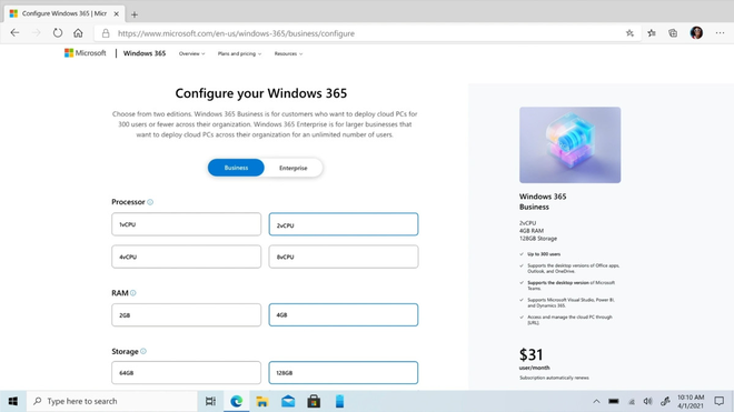 Microsoft công bố thêm cấu hình và giá bán của hệ điều hành đám mây Windows 365 - Ảnh 2.