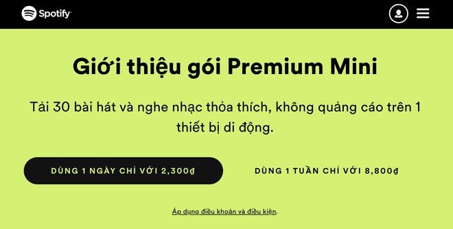 Spotify ra mắt gói Premium Mini: Nghe nhạc hàng ngày hoặc hàng tuần với giá chỉ từ 2,300 đồng - Ảnh 1.