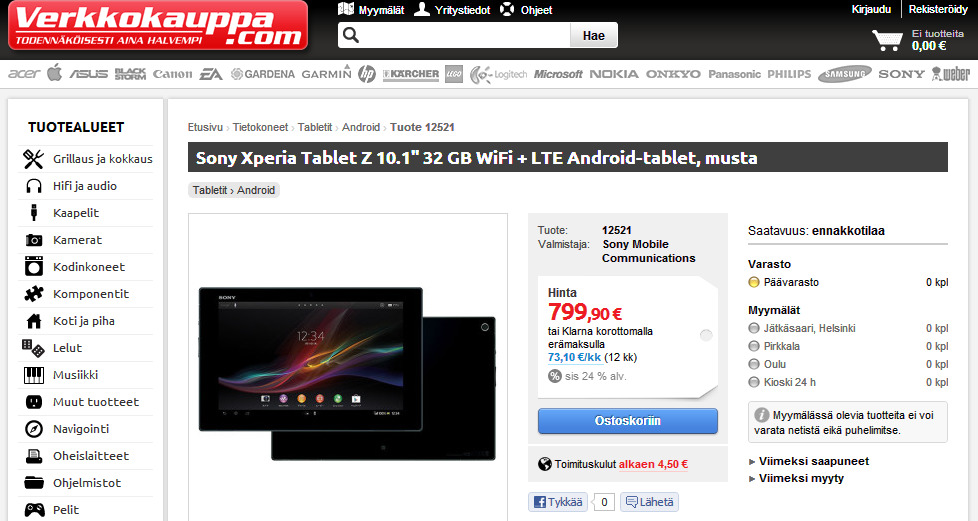 Máy tính bảng Xperia Tablet Z có giá... trên  USD
