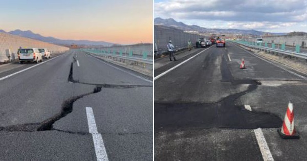 The earthquake caused a huge crack on the highway at midnight and dawn, it was completely repaired