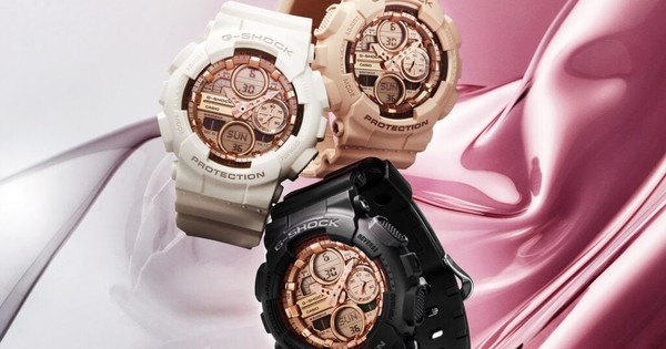 Casio tung G-Shock tông vàng hồng kim loại, giá hơn 460.000 đồng, pin 2 năm, chống nước 200 m