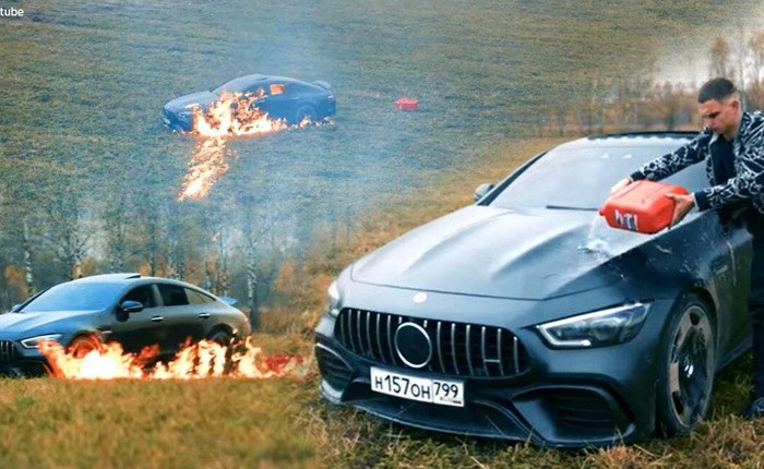 YouTuber người Nga tẩm xăng đốt xe Mercedes thu hút hơn chục triệu lượt xem, lý do khiến ai nghe cũng phải bối rối