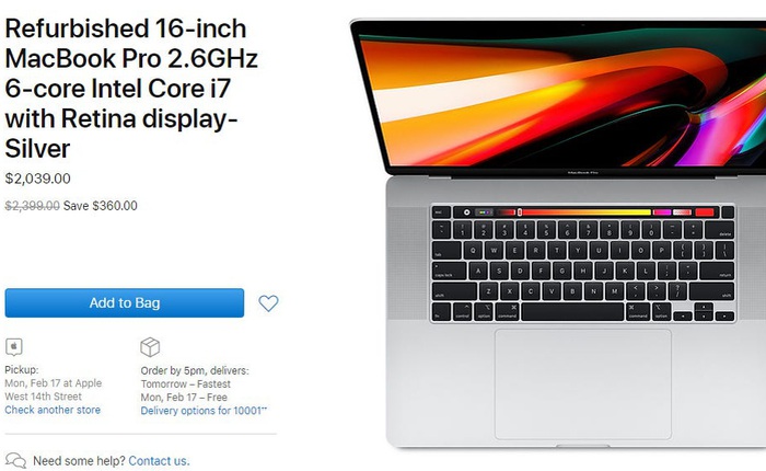 Apple vừa đưa MacBook Pro 16 inch mới nhất vào gian hàng refurbished, giá bán giảm gần 400 USD