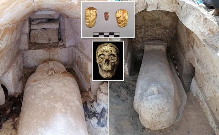 Các nhà khảo cổ học vừa phát hiện ra hai ngôi mộ Ai Cập cổ đại chứa xác ướp 2.500 tuổi có lưỡi bằng vàng