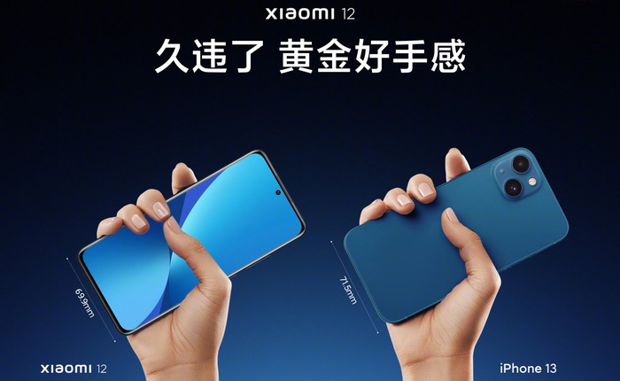 Xiaomi 12 bản tiêu chuẩn có thiết kế nhỏ ngang iPhone 13, cầm một tay thoải mái
