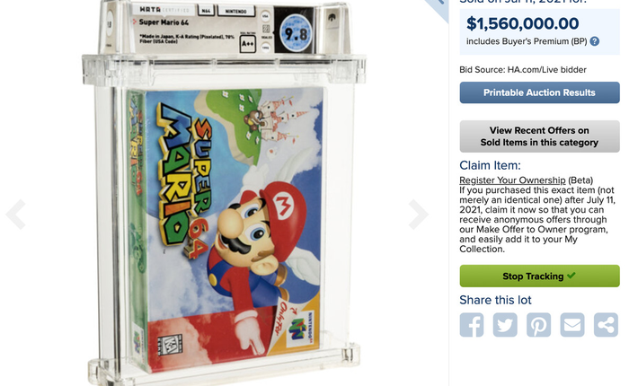 Băng điện tử Super Mario 64 nguyên seal được bán với giá kỷ lục 1,5 triệu USD