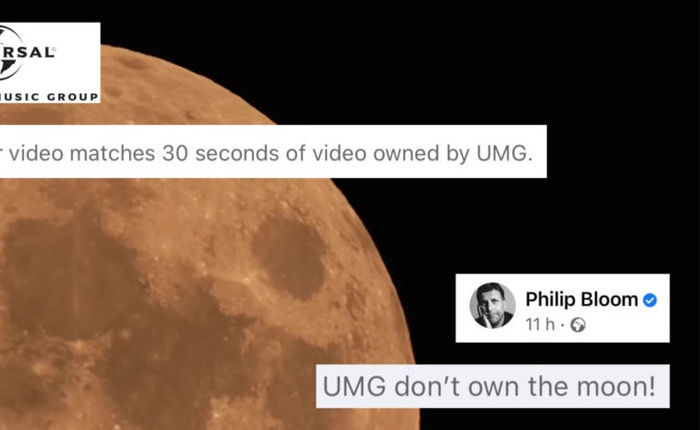 Công ty âm nhạc Universal Music Group đòi bản quyền video vì có chứa hình ảnh Mặt trăng