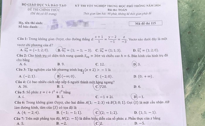 Gợi ý đáp án đề thi TOÁN tốt nghiệp THPT 2024, cập nhật nhanh nhất tại đây