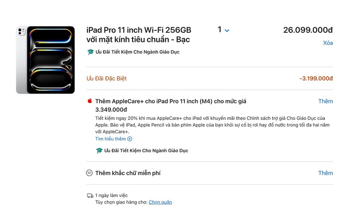 Sinh viên Việt Nam được mua iPad Pro M4 giá chỉ 26 triệu, tặng kèm cả Apple Pencil Pro