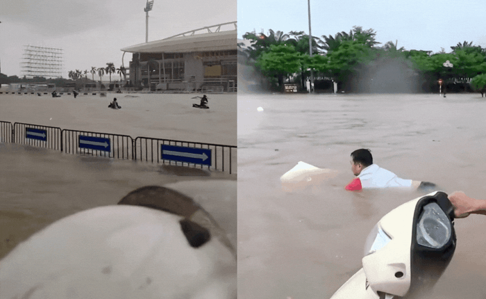 Chưa từng thấy: Người dân Hà Nội đi xuồng máy, bơi giữa "biển" Mỹ Đình Chưa từng thấy: Người dân Hà Nội đi xuồng máy, bơi giữa "biển" Mỹ Đình