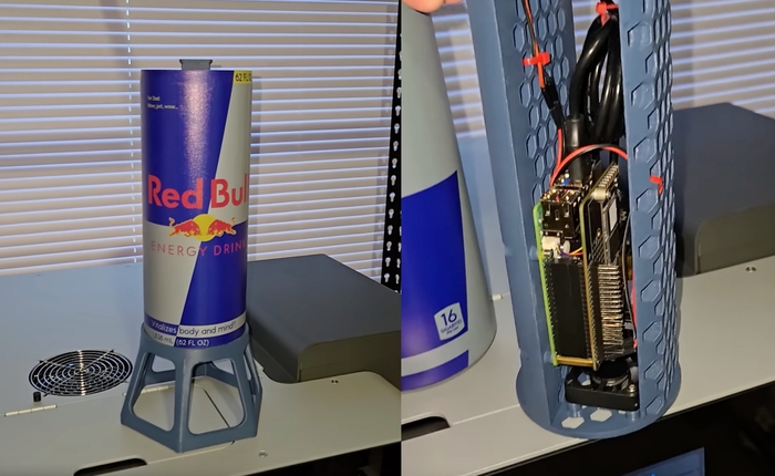 Lon Red Bull này thực ra là mini PC, chạy Rasberry Pi, chơi được game cổ điển