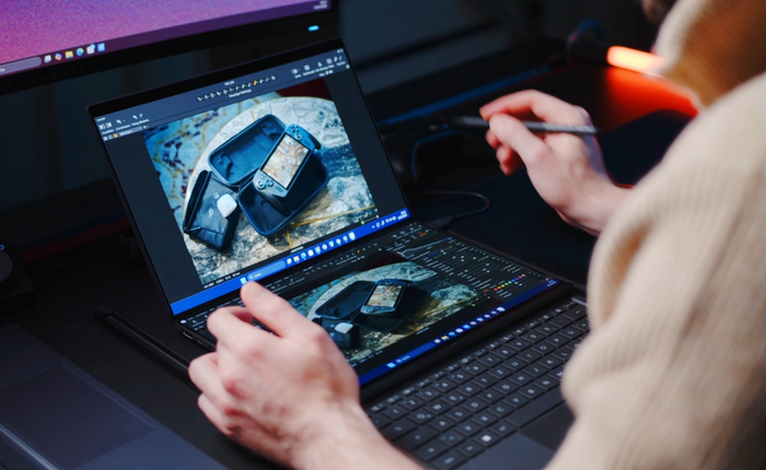 Không cần bàn làm việc cố định, ASUS Zenbook DUO 2026 vẫn dựng được cả workspace