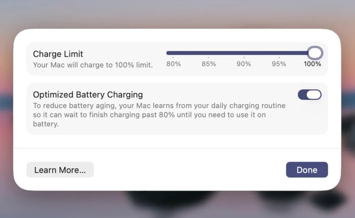 macOS Tahoe 26.4 bổ sung giới hạn sạc pin cho MacBook, không cần ứng dụng bên thứ ba