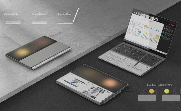 Compal AI Book: Mẫu laptop tích hợp màn hình phụ Kaleido 3 như máy đọc sách ở phần kê tay