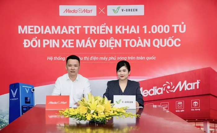V-Green lắp 1.000 tủ đổi pin xe máy điện tại các siêu thị điện máy MediaMart trong tháng 5/2026