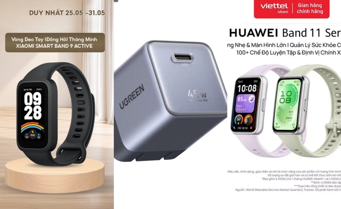 Cuối tháng săn sale: Smartband Xiaomi, Huawei giảm gần 1 nửa, củ sạc mini 45W chưa đến 300.000đ...