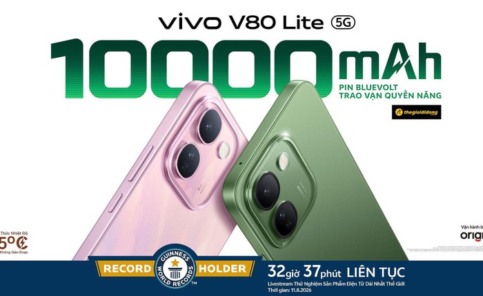 vivo V80 Lite 5G chính thức ra mắt: Mang điện thoại pin 10.000mAh đạt KỶ LỤC GUINNESS THẾ GIỚI™ đến với người dùng Việt