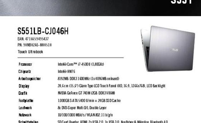 VivoBook V551 - ultrabook dùng chip Haswell của Asus