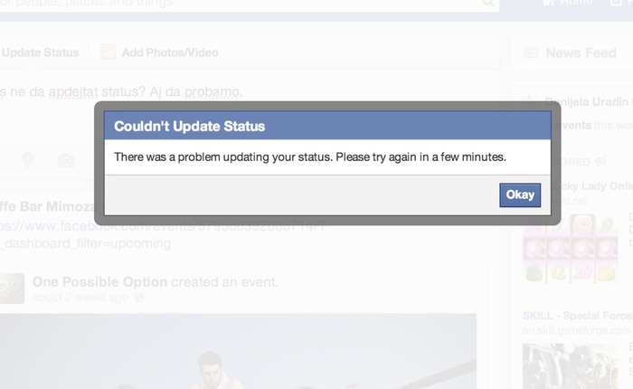 Facebook đang gặp lỗi cục bộ, người dùng không thể cập nhật trạng thái