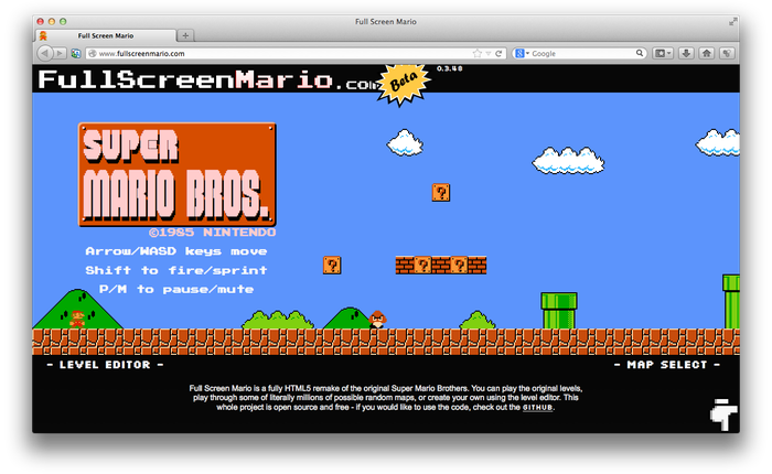 Quay lại tuổi thơ với Super Mario chơi ngay trên nền web