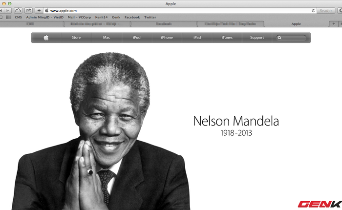 Apple tưởng niệm nhà lãnh đạo nổi tiếng Nelson Mandela trên trang chủ