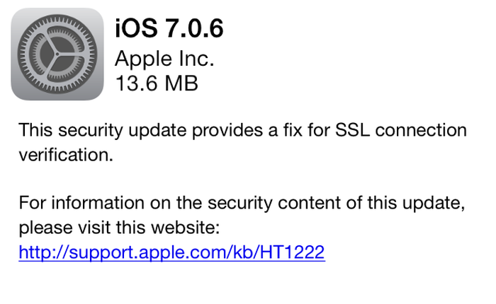 Apple ra mắt iOS 7.0.6 sửa lỗi bảo mật