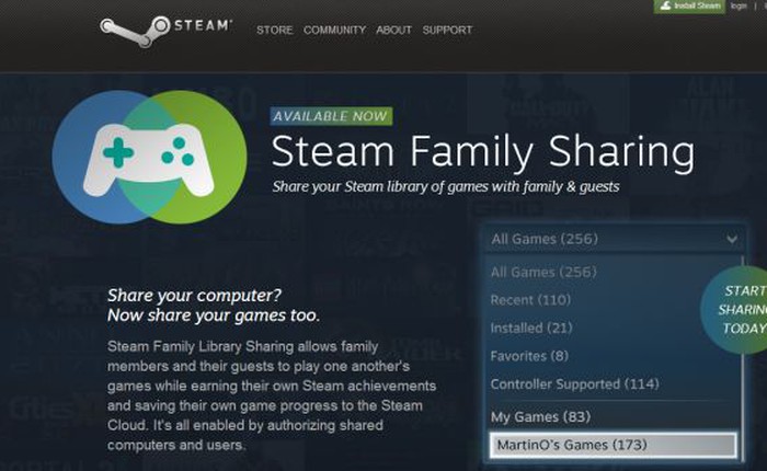 Steam ra mắt dịch vụ dùng chung game Family Sharing