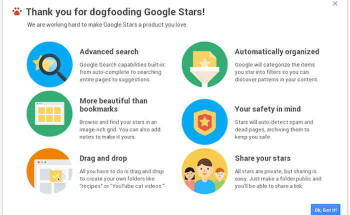Tiếp tục rò rỉ về Google Stars: Công nghệ bookmark kiểu mới của Google