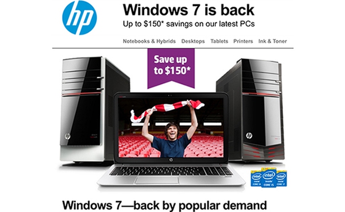 Chán nản với Windows 8, HP quay sang quảng cáo máy tính chạy Windows 7