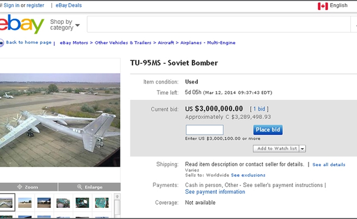 Máy bay ném bom Tu-95 của Ukraine được giao bán trên eBay