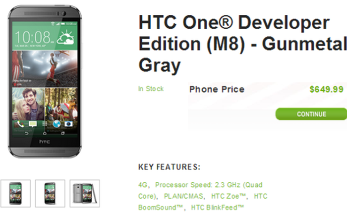 HTC One 2014 cho nhà phát triển bắt đầu được bán với giá 700 USD