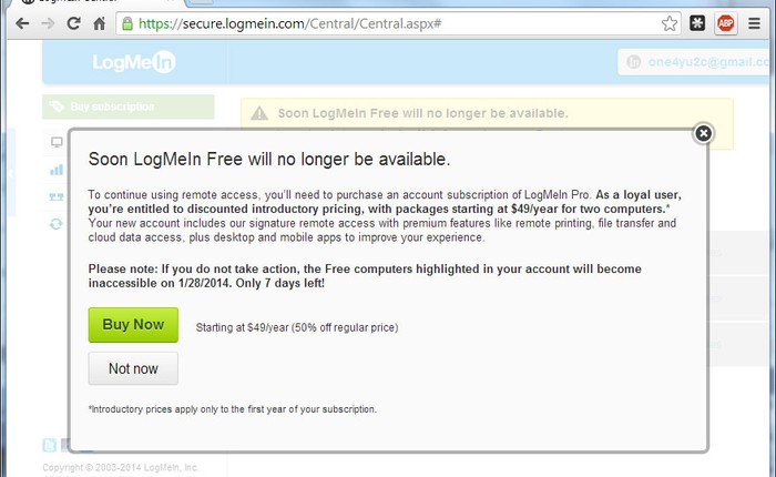 Ứng dụng điều khiển máy tính từ xa LogmeIn không còn miễn phí