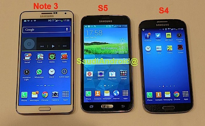 Galaxy S5 đọ màn hình cùng Galaxy S4 và Galaxy Note 3
