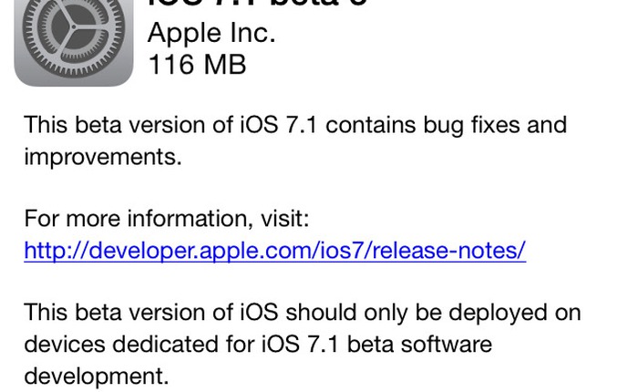 Apple phát hành iOS 7.1 beta 3 dành cho các nhà phát triển