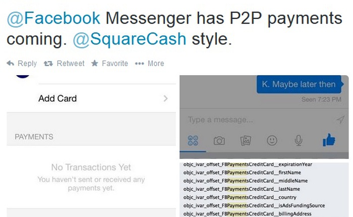 Lộ tính năng gửi tiền của Facebook Messenger