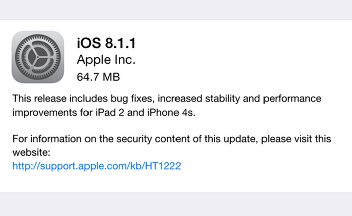 iOS 8.1.1: Cải thiện hiệu suất iPad 2 và iPhone 4S, không thể jailbreak