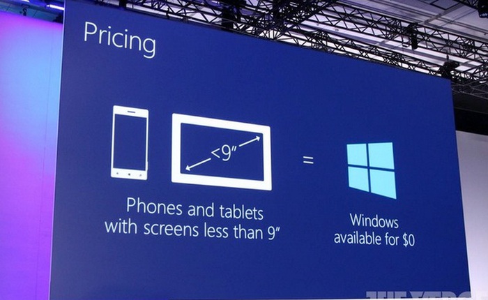 Microsoft cung cấp Windows miễn phí cho các thiết bị dưới 9 inch