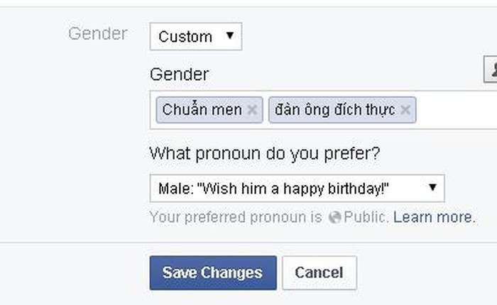 Facebook cho phép người dùng tự lựa chọn thêm các giới tính khác