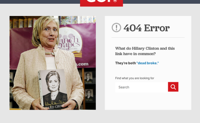 Bà Hillary Clinton dùng lỗi 404 để tranh cử Tổng thống