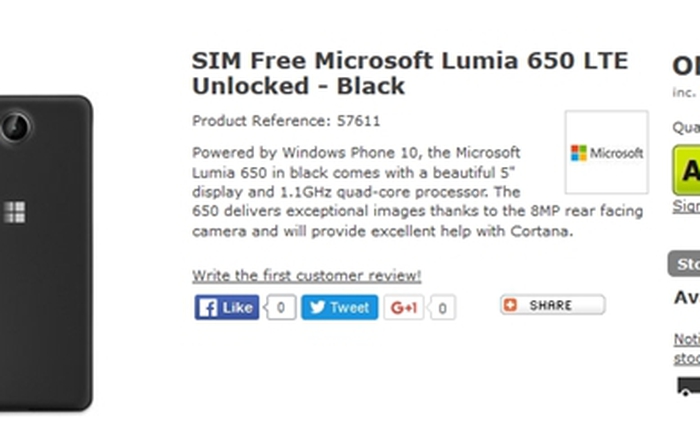 Đã có thể đặt hàng trước Lumia 650 với giá 6,2 triệu
