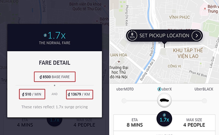 Uber Hà Nội đang có lỗi kỹ thuật, hiển thị tiền cao hơn thực thu, đừng vội hoảng hốt