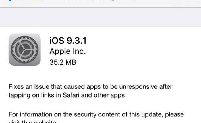 Apple phát hành iOS 9.3.1: diệt tận gốc lỗi treo Safari, Messages, Mail, Notes