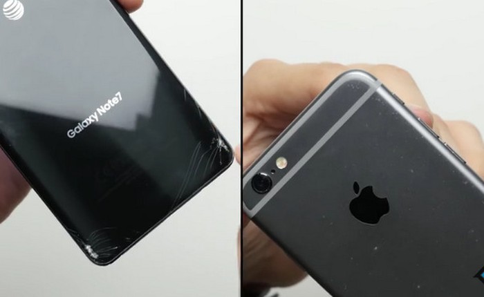 Xem màn thả rơi Samsung Galaxy Note7 và iPhone 6s để biết điện thoại nào bền hơn