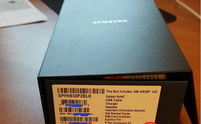Galaxy Note7 thay thế tại Mỹ có hình vuông màu đen trên vỏ hộp